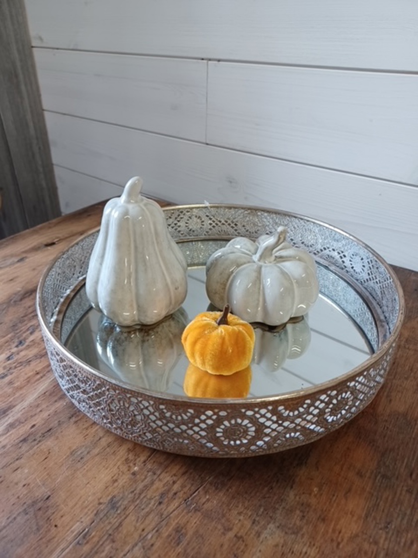 Beige Mottle Ceramic Pumpkin Decoration (13cm)