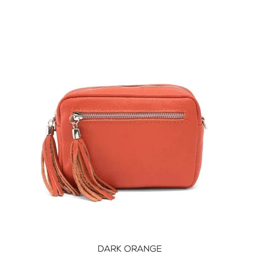 Dark Orange Leather Camera Bag Two Pockets