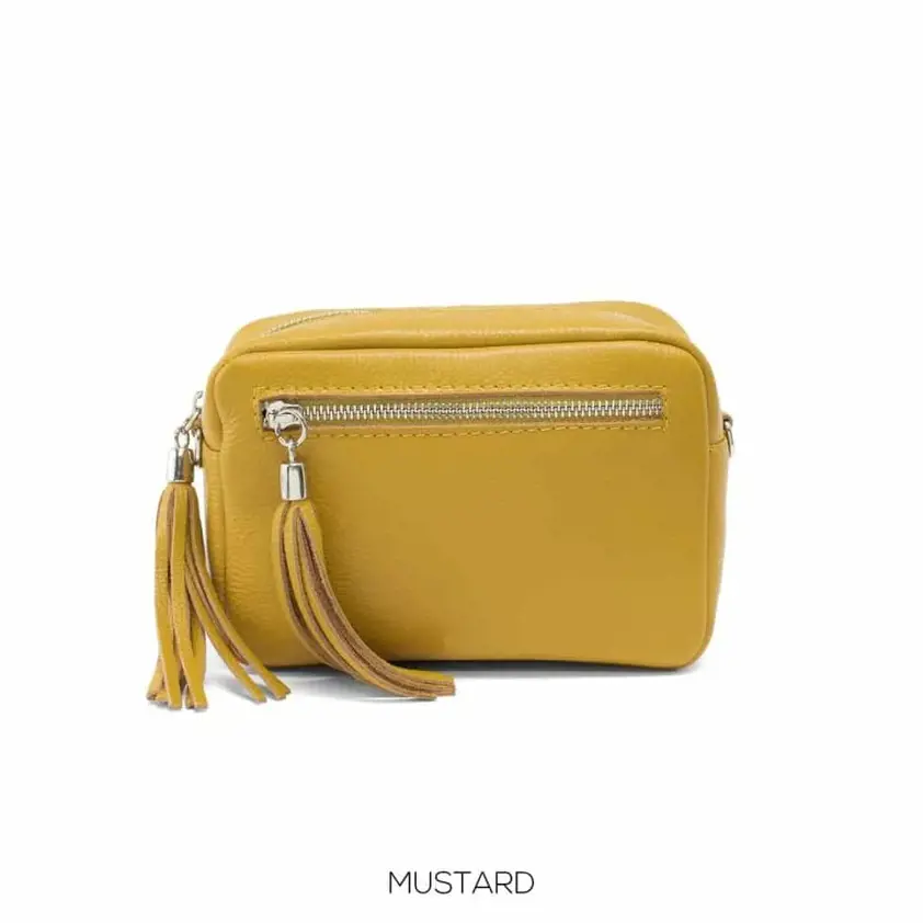 Mustard Leather Camera Bag Two Pockets