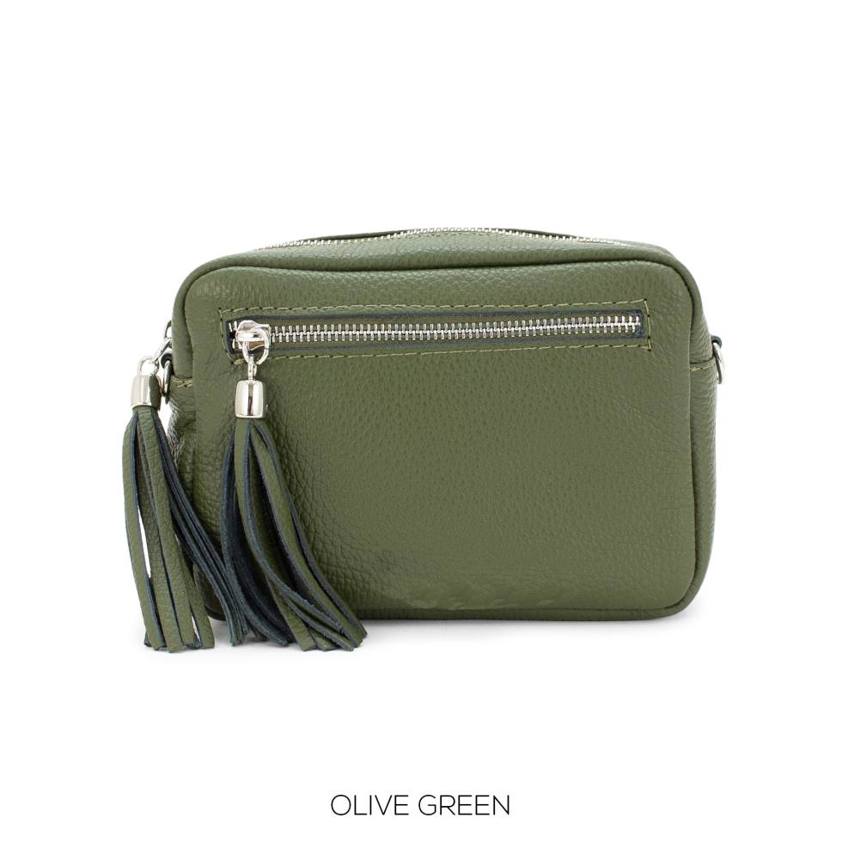 Olive Leather Camera Bag Two Pockets