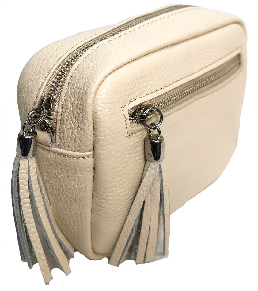 Cream Leather Camera Bag Two Pockets