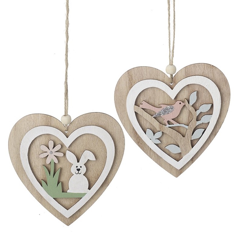 Pastel Wooden Heart Hanging Decorations 11x12cm