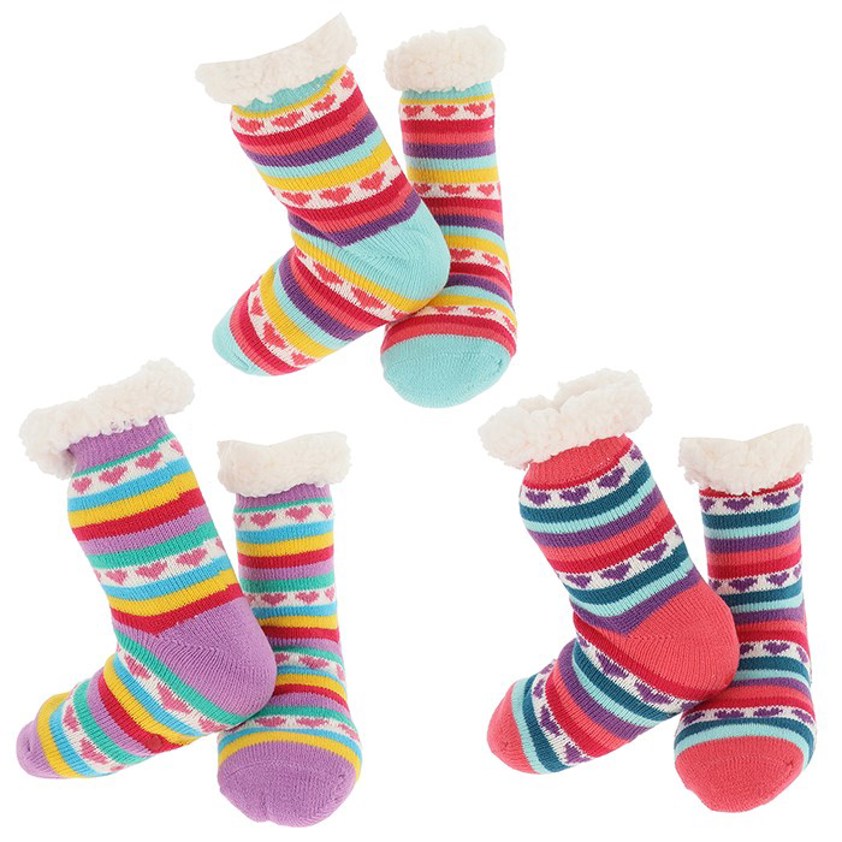 Nuzzles Girls Heart Stripe Cosy Socks