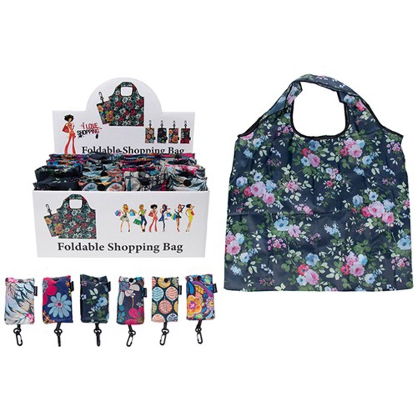 Navy Love Shopping Clip Bag Flowers