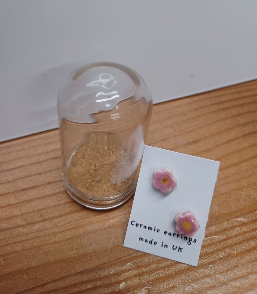 Pink and Yellow Flowers Ceramic Earrings