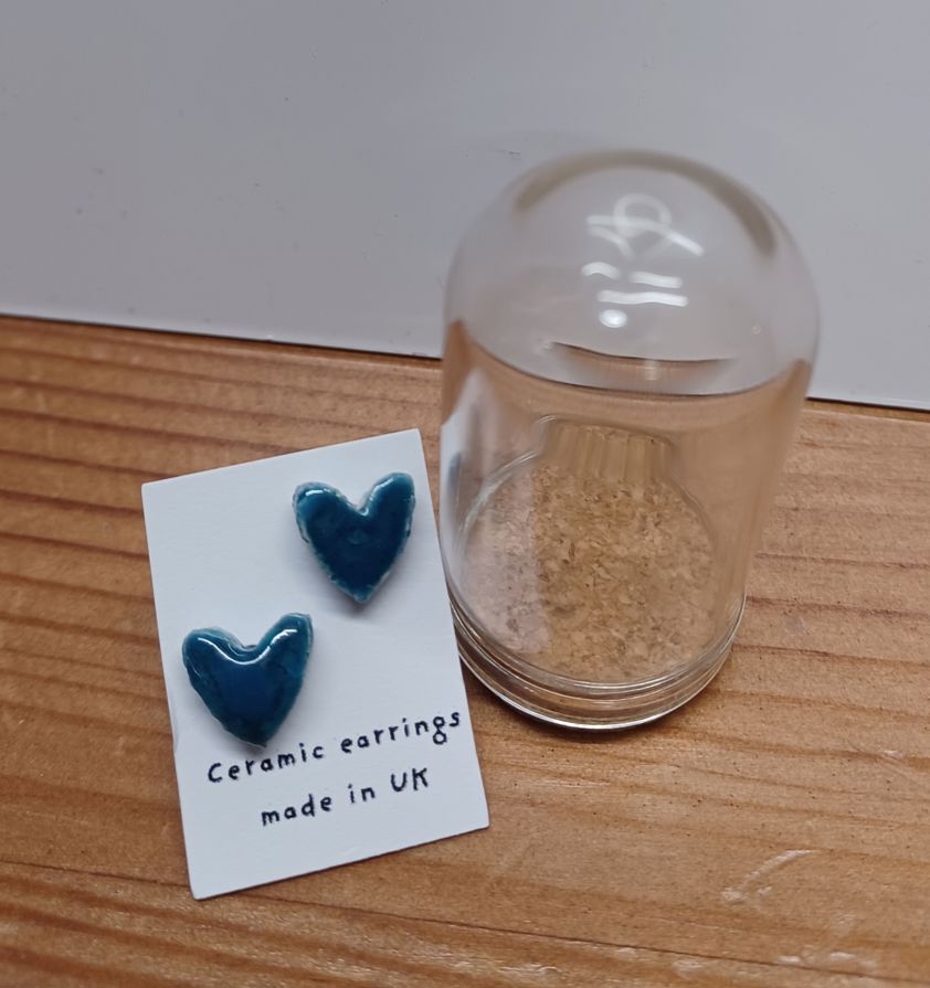 Blue Hearts Ceramic Earrings