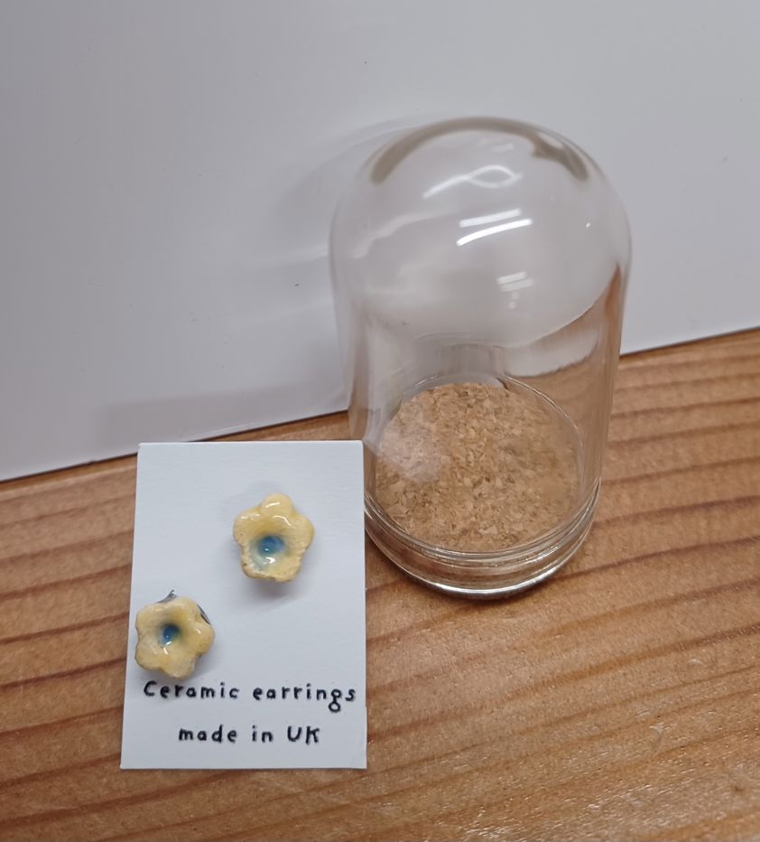 Yellow and Blue Flowers Ceramic Earrings