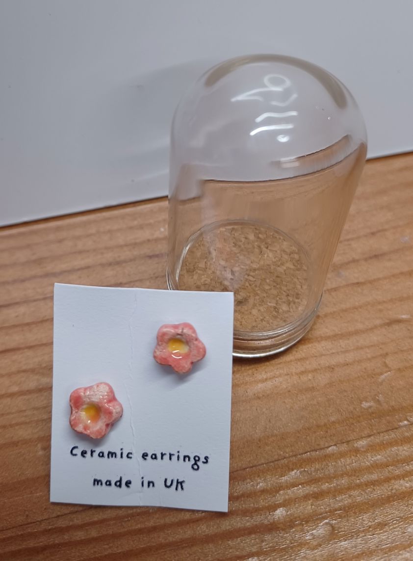 Peach and Yellow Flowers Ceramic Earrings