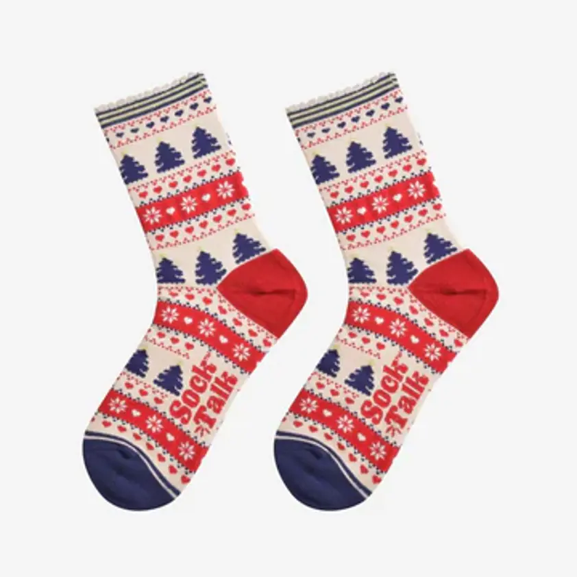 Women's Bamboo Socks Cream Red Navy Christmas Fair Isle