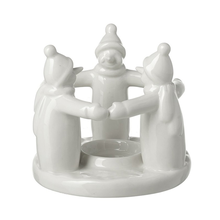 Snowman White Ceramic Candle Holder