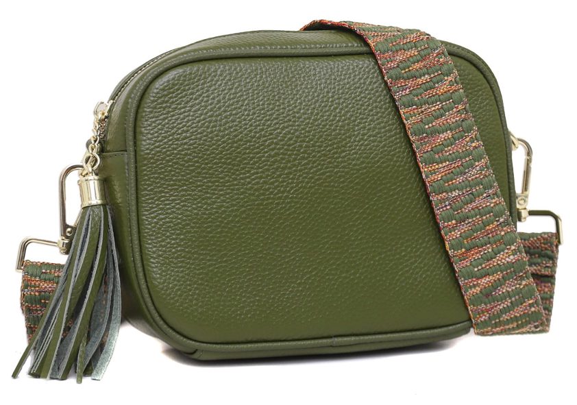 Green Two Zipped Leather Camera Bag including strap