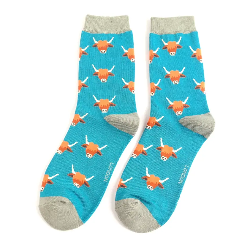 Highland Cows Socks Teal