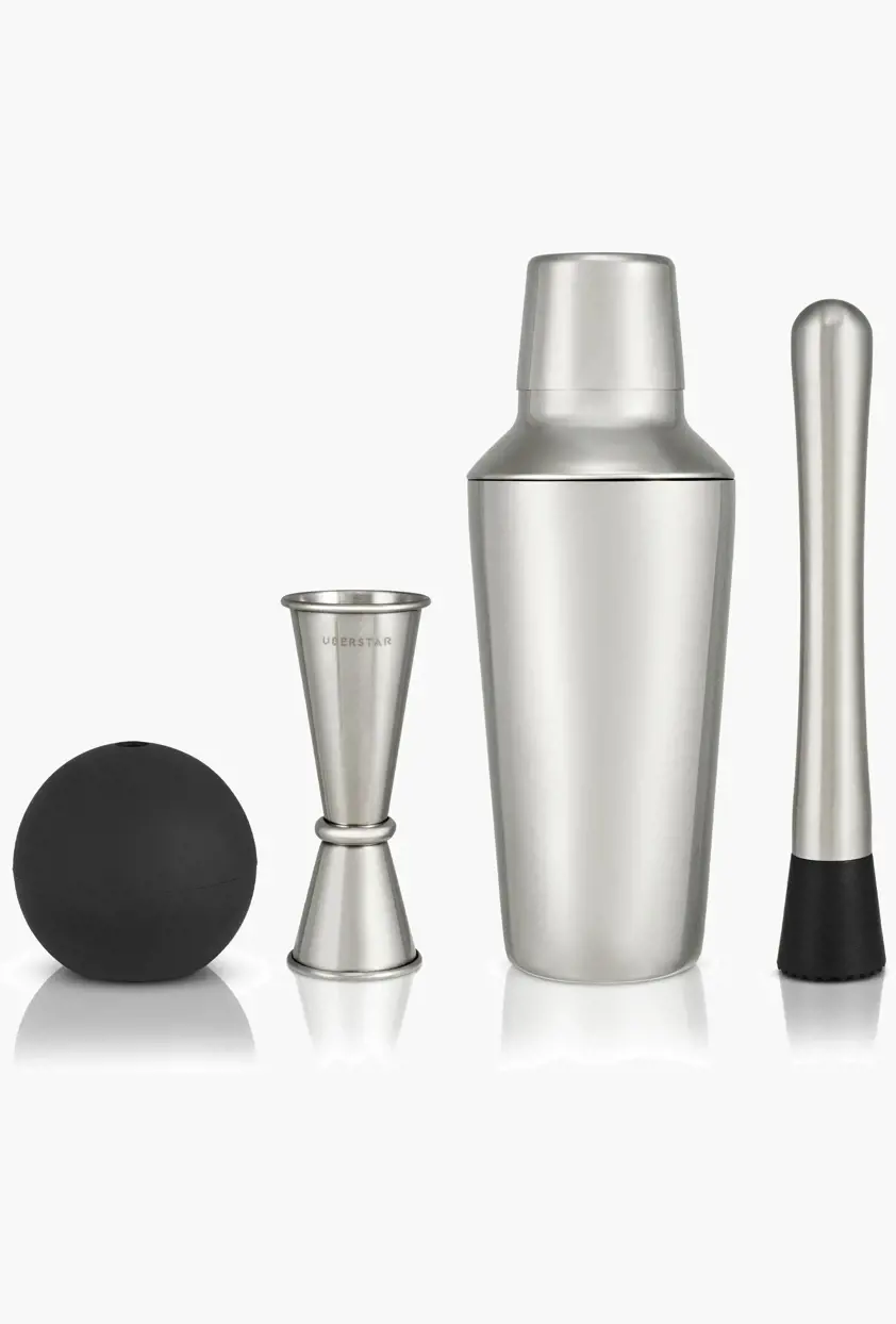 Cocktail Master Gift Pack - Silver - Shaker, Jigger, Ice Mould, Muddler