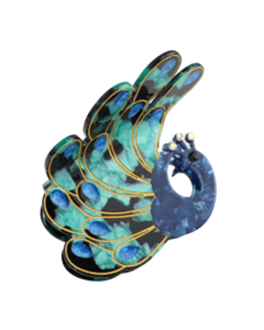 Peacock Hair Claw Clip Blue
