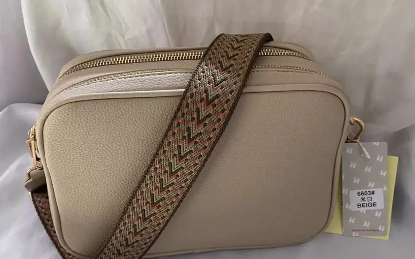 Beige Two Zip Camera Bag with Canvas Strap