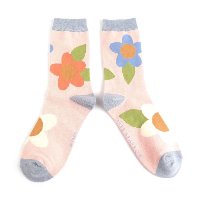 Large Flowers Socks Dusky Pink