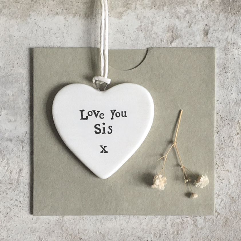 Love sis Porcelain small family hanging heart