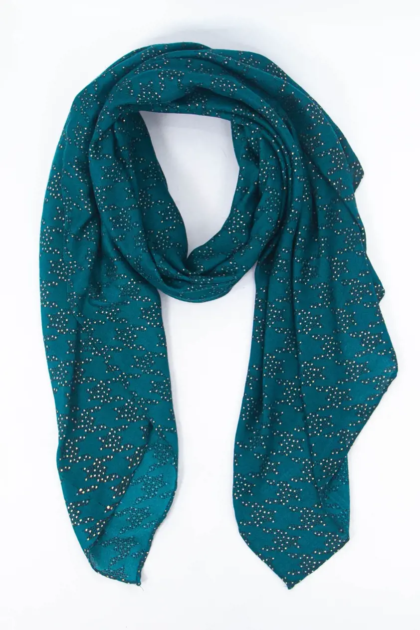 Melody Lightweight Scarf Blue Foil Accent Dogtooth