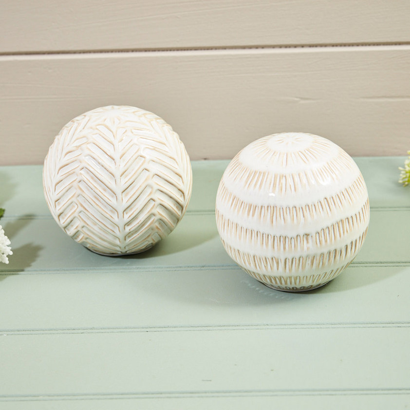 Decorative Ball Cream Embossed Ceramic