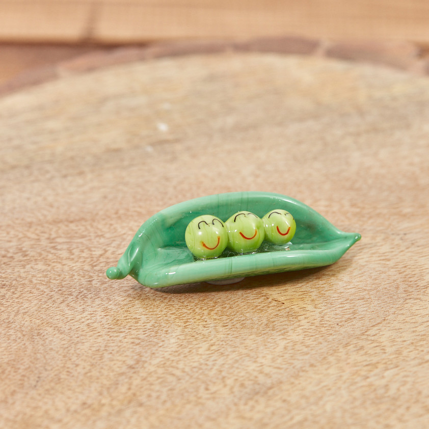 Glass Peas In A Pod Ornament In Box With Smiley Faces