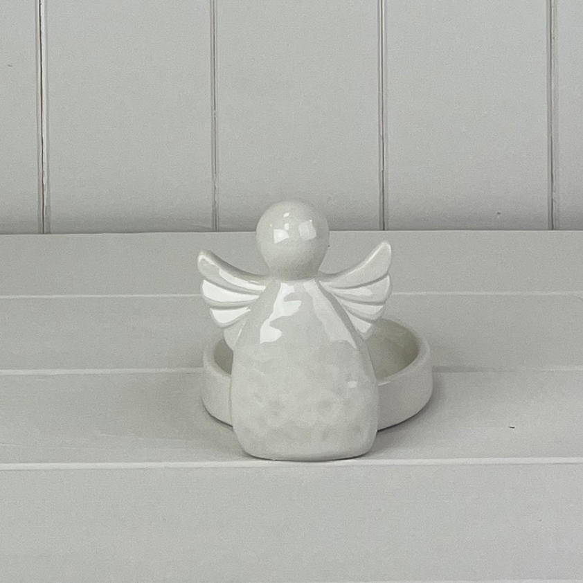 White Ceramic Angel Tealight Holder (8.5cm)