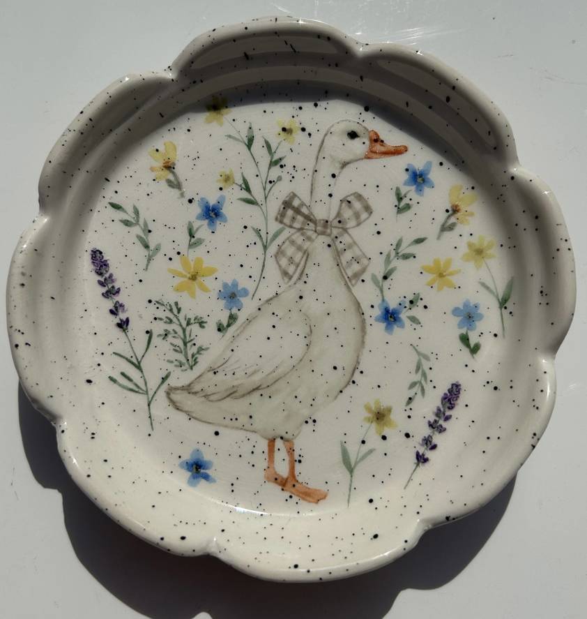 Goose Ceramic Floral Scalloped Trinket Dish