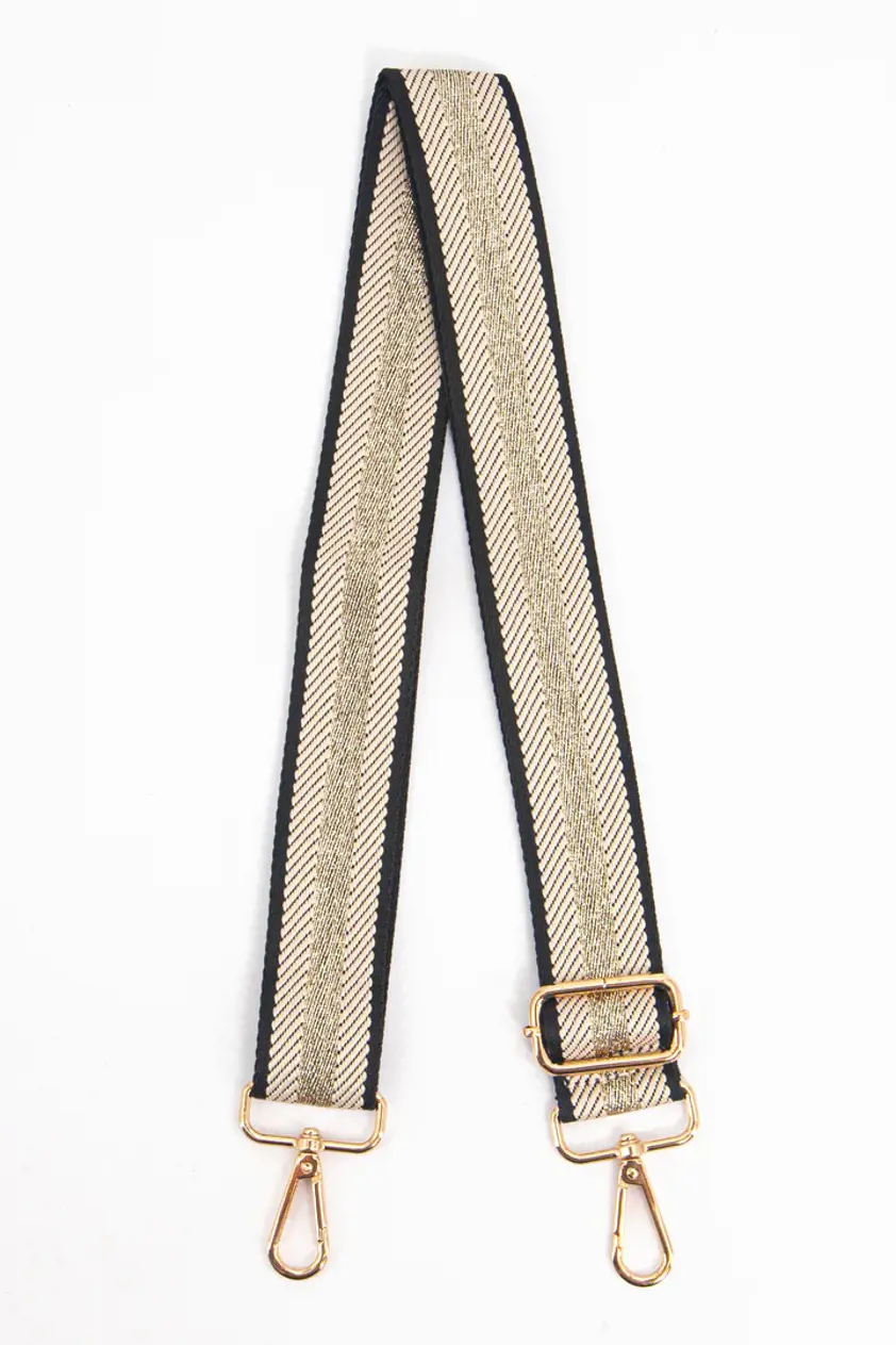 Cailean Woven Bag Strap Cream Glitter Centre Stripe