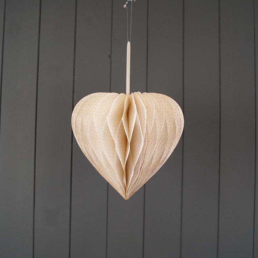 Hanging Handmade FSC White Heart Paper Decoration (20cm)