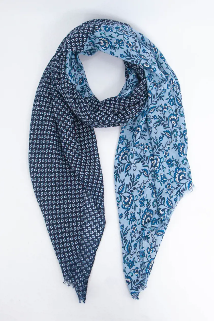 Flora Lightweight Scarf Navy Blue Indian Floral Print