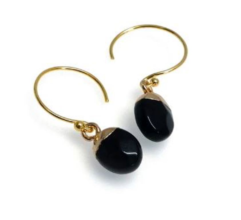 Gemstone - Gold Plated Earrings Black