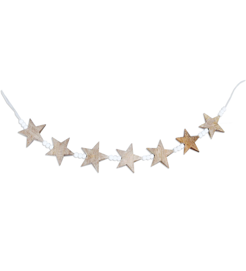 Hanging Wooden Beaded Garland With Stars