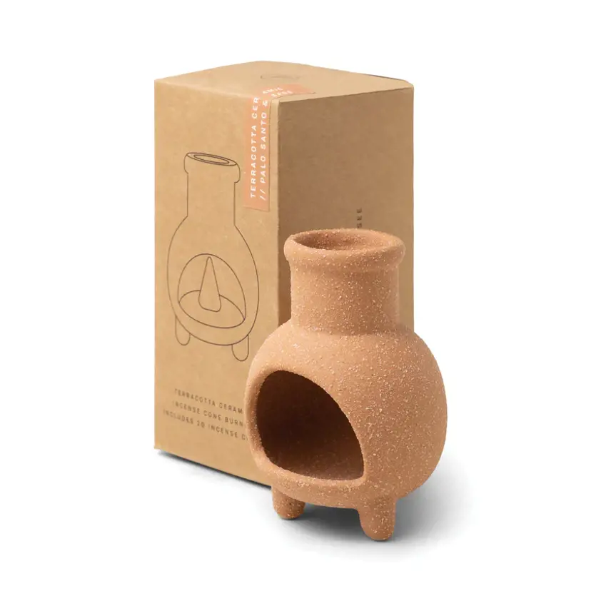 Chiminea Ceramic Incense Holder with 20 Cones - Palo Santo & Sage