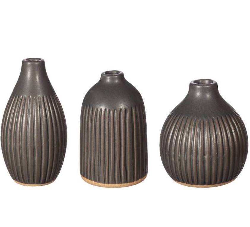 Black Grooved Bud Vases