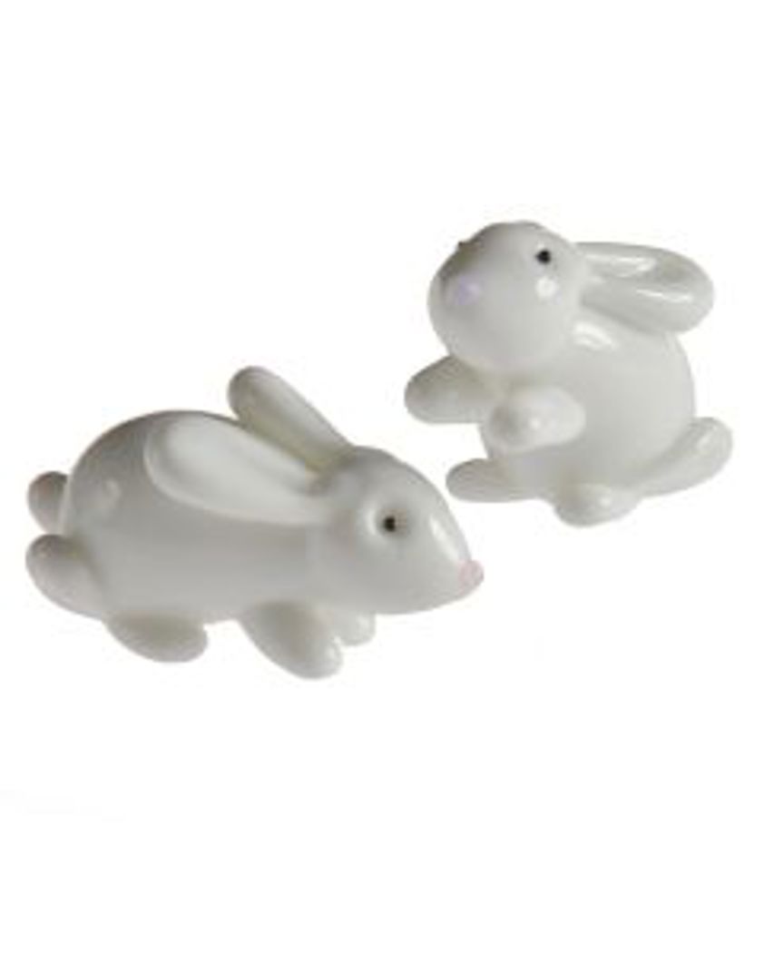 Glass Rabbit Ornament 2 Asstd White With Black Eyes & Pink Nose