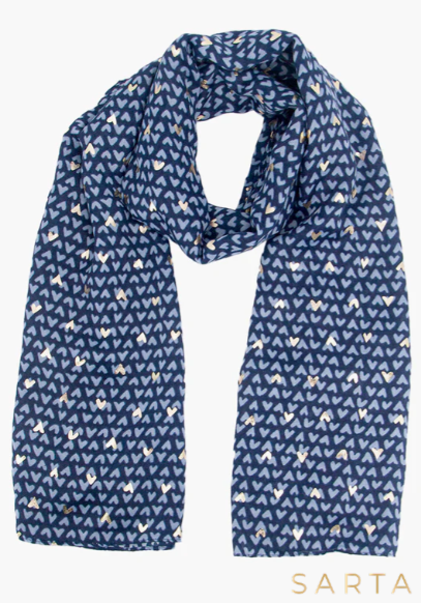 Navy Rainie Metallic Hearts Lightweight Scarf