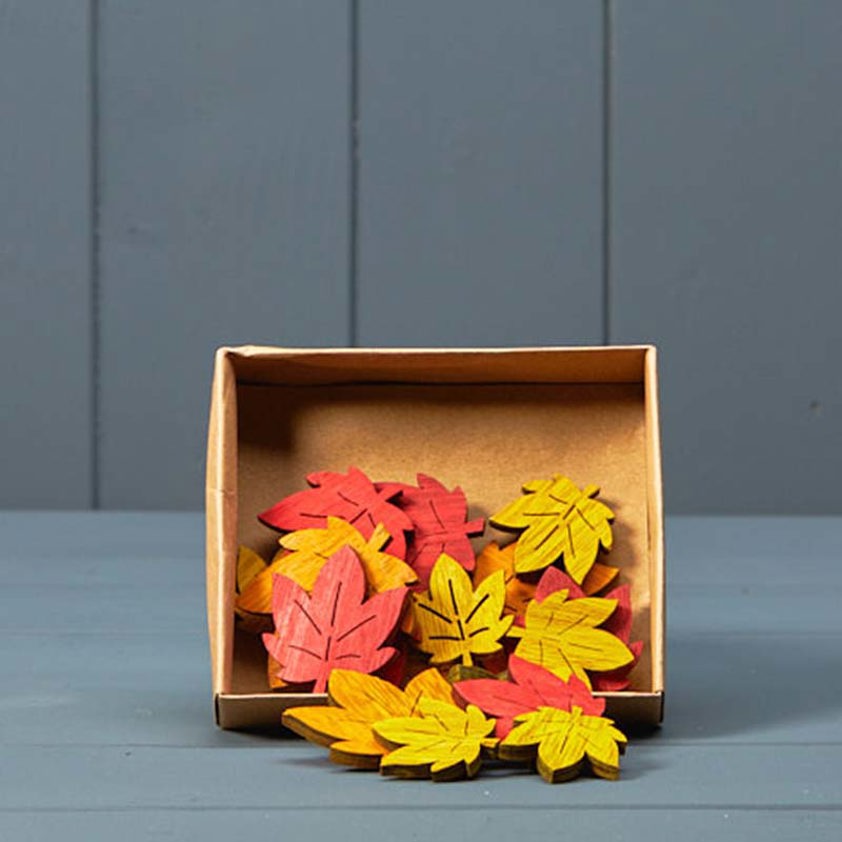 set of 18 wooden autumn maple leaves