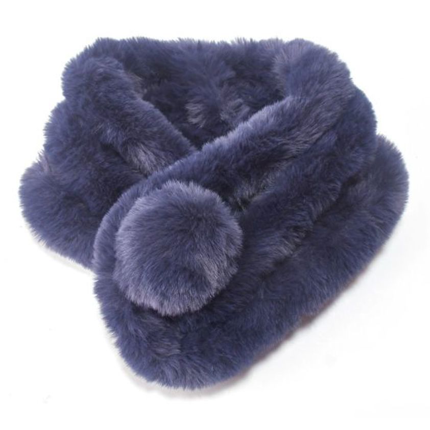 Navy Faux Fur Pompom Scarf