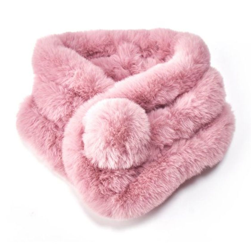 Pink Faux Fur Pompom Scarf