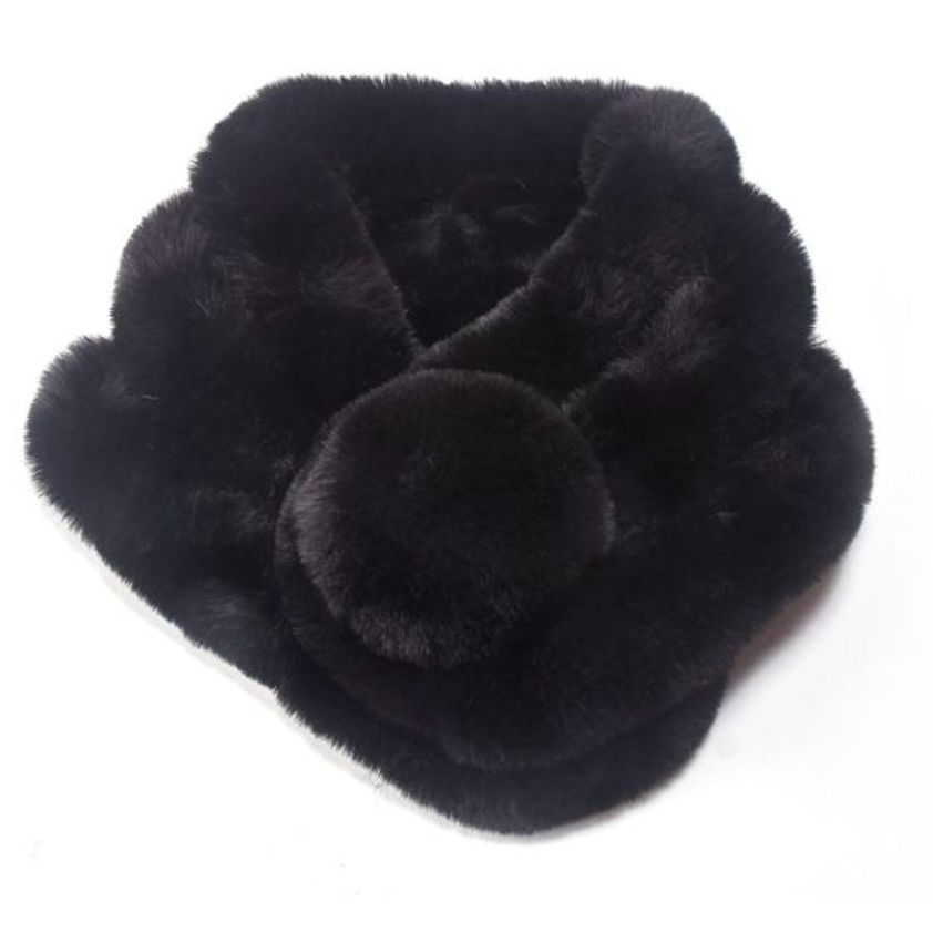 Black Faux Fur Pompom Scarf