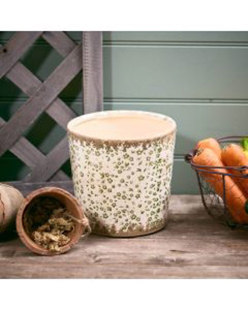 Distressed Soft Green Floral Plant Pot Large