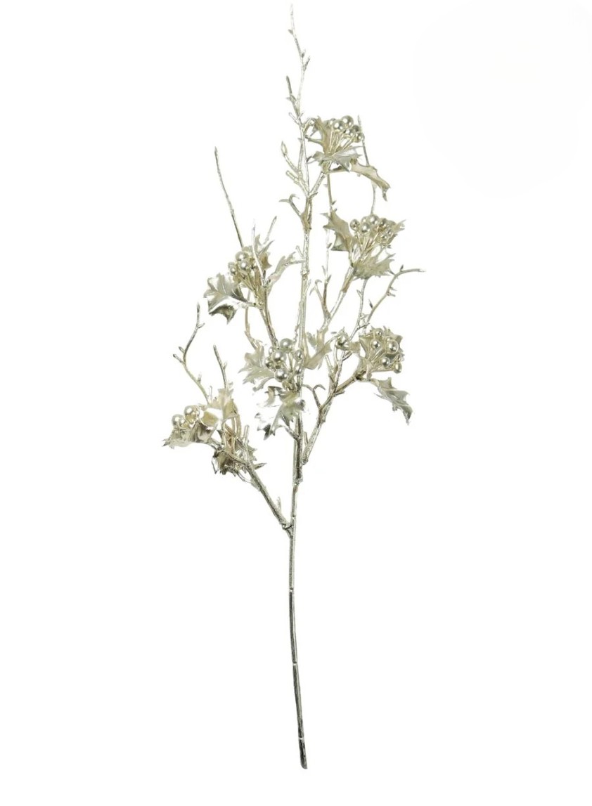 Xmas Plastic Sml Chrome Holly Champagne