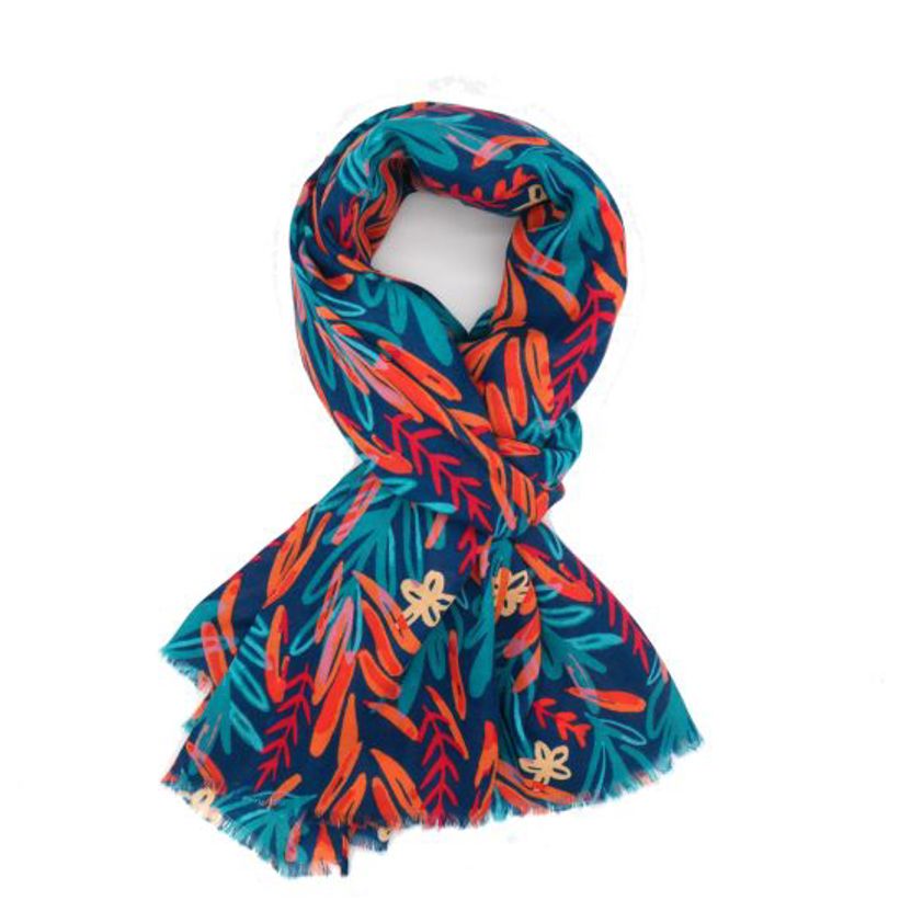 Watercolour Leaves Scarf Navy