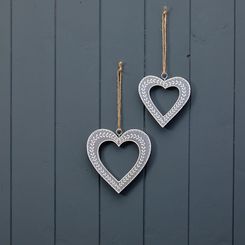 Handpainted Hanging Grey Heart (13cm)