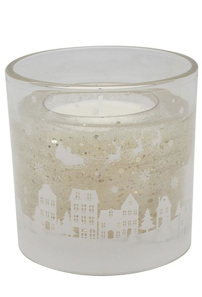 Christmas LED Gel Candle White Town Small