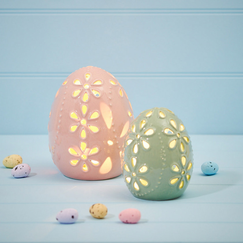 Led Egg Mint Green Ceramic With Cut Out Flowers