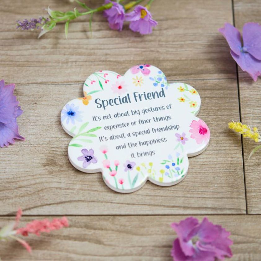 Special Friend Ceramic Pretty Floral Flower Shaped Coaster Individual