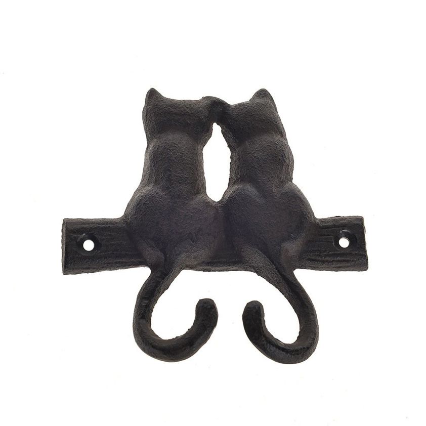 Cast Iron Wall Mounted Cat Hook Antique Rust Brown