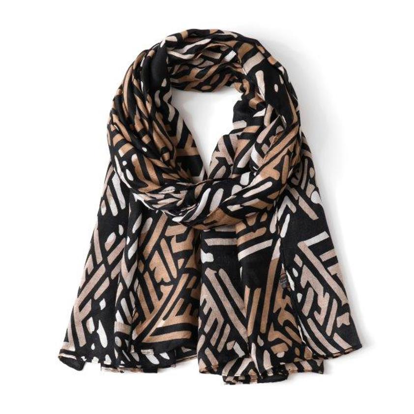 Strips Geometry Print Camel Scarf