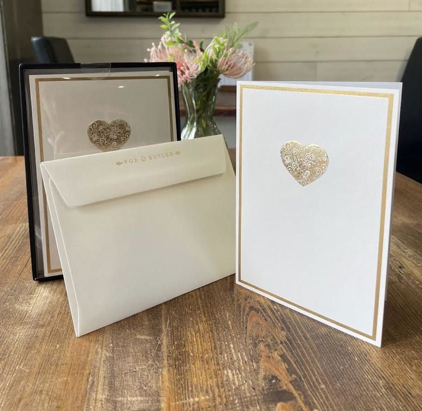F&B Box of 6 Gold Heart Blank Cards