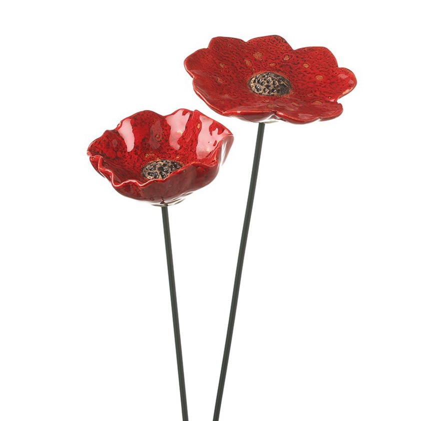 Ceramic Red Poppy Stake Mix 2